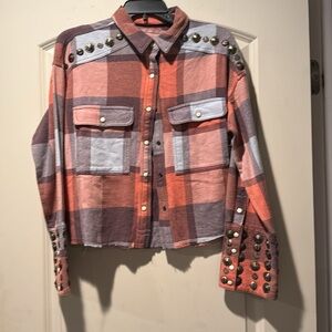 We The Free Plaid Button Down Shirt - Red, Purple, White